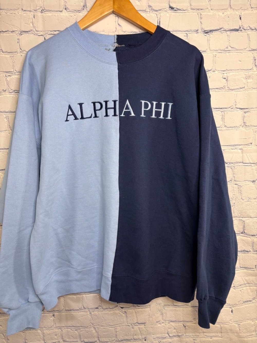 The Hang Loose Hut Alpha Phi Sorority Custom Split Color Crew Neck Sweatshirt L
